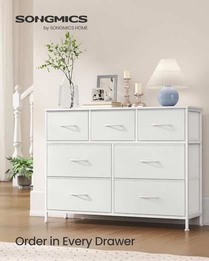 SONGMICS Dresser - Stylish Chest of Drawers with 7 Non-Woven Fabric Bins | Cloud White & Snow White