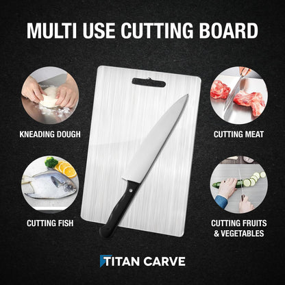 Titan Carve Titanium Cutting Board | Double-Sided Metal Titan Carve Cutting Board for Kitchen Chopping Board Dishwasher Safe, Rustproof & Durable for Meat & Vegetables | 13.4 x 9 Inches