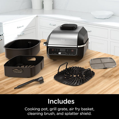 Ninja EG201 Foodi 6-in-1 Indoor Grill - Air Fry, Roast, Bake & Broil - Dishwasher Safe, Black/Silver