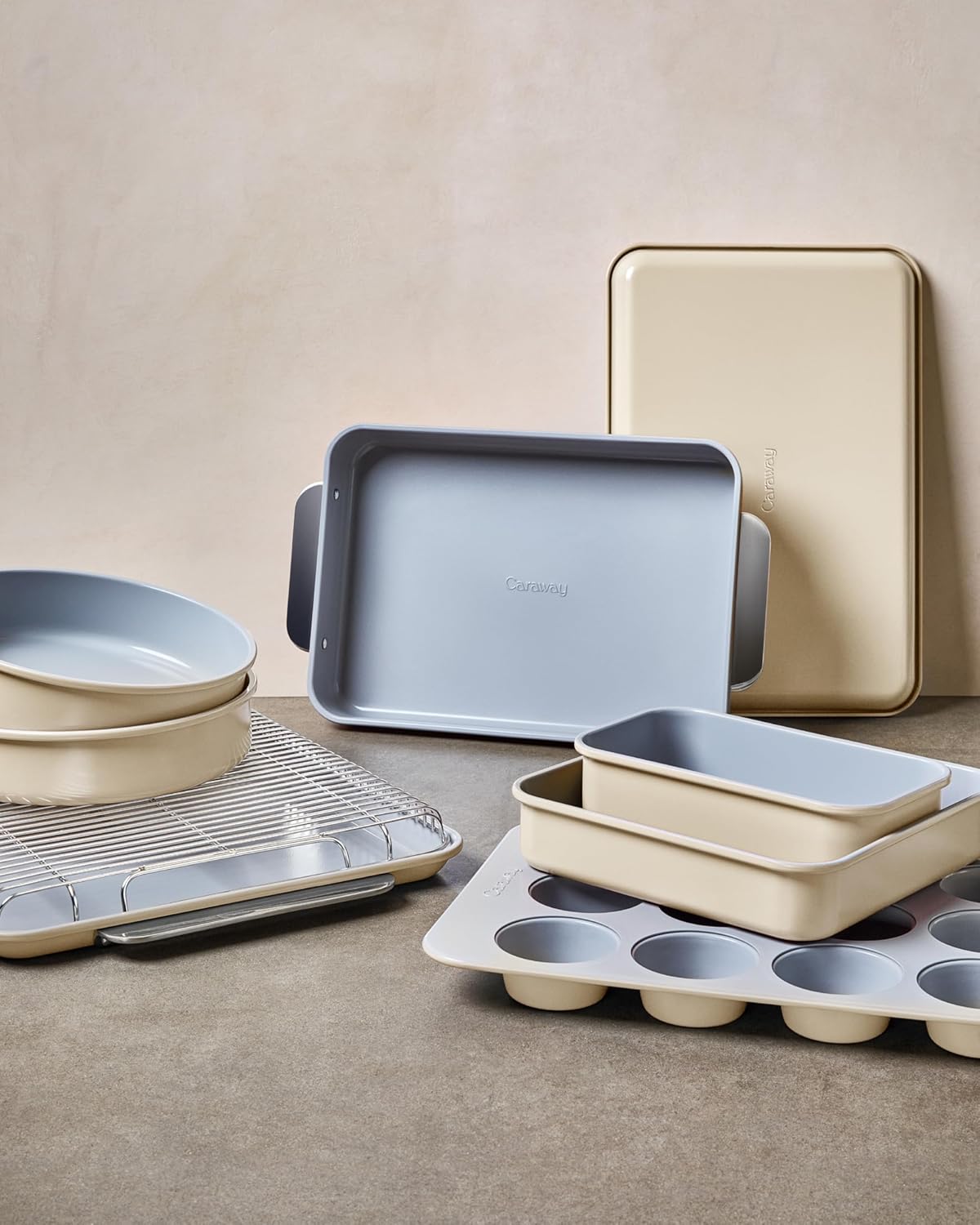 Caraway Non-Stick Ceramic 9”x13” Rectangle Pan Duo - Naturally Slick Coating - Non-Toxic & PTFE Free - Sage Color