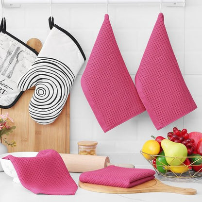 Homaxy Kitchen Dish Cloths - Ultra Soft 100% Cotton Waffle Weave, Quick Drying, 12x12 Inches, 6-Pack, Hot Pink
