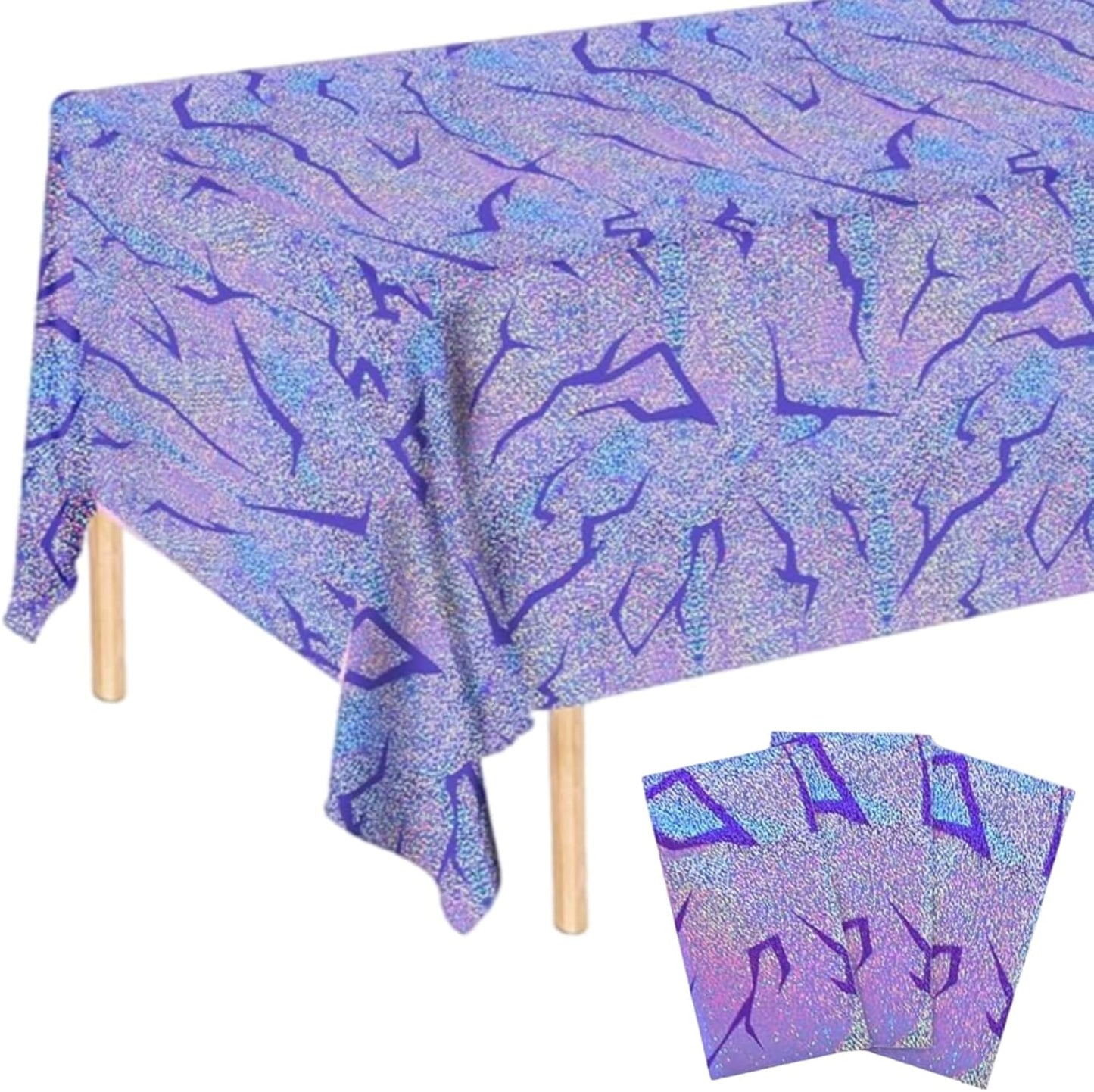 Skiennix Holographic Tablecloth - 54x108 Inch Purple Lightning Bolt | Waterproof Disposable Cover for K-Pop Birthday Party