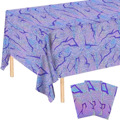 Skiennix Holographic Tablecloth - 54x108 Inch Purple Lightning Bolt | Waterproof Disposable Cover for K-Pop Birthday Party