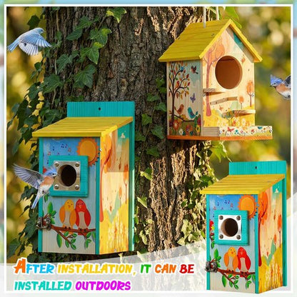 Liliful DIY Wooden Birdhouse Kit - 4 Pack Arts & Crafts Set with Paint & Brushes | Perfect for All Ages