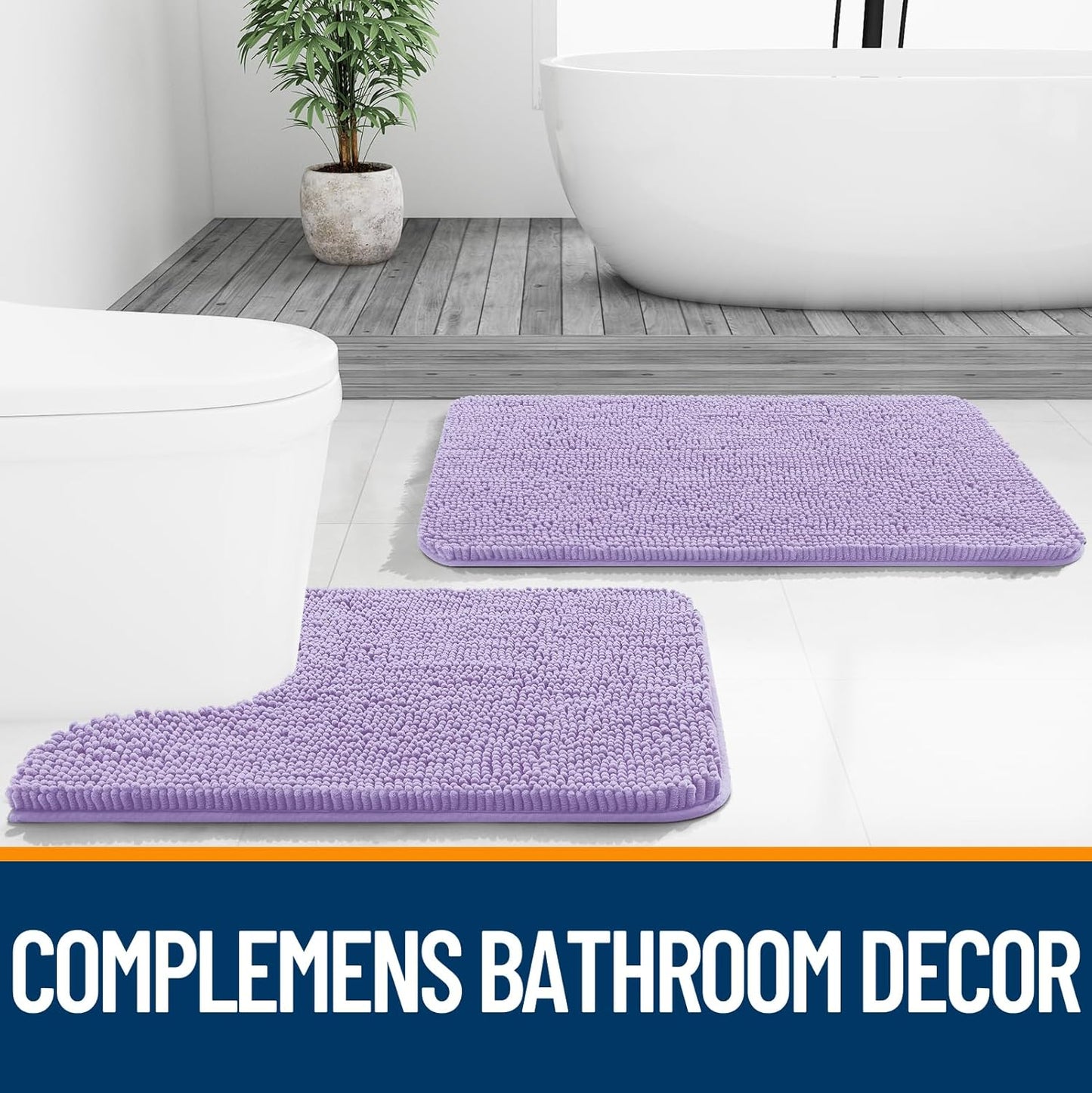 OLANLY Bathroom Runner Rugs - Soft Absorbent Chenille Bath Mats | Quick-Dry, Machine Washable, 44x24, Lavender