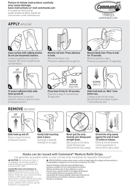 Command Medium Designer Hooks - Damage-Free Wall Hook with Adhesive Strips | 9 Hooks & 12 Strips, Holds Up to 3 lb
