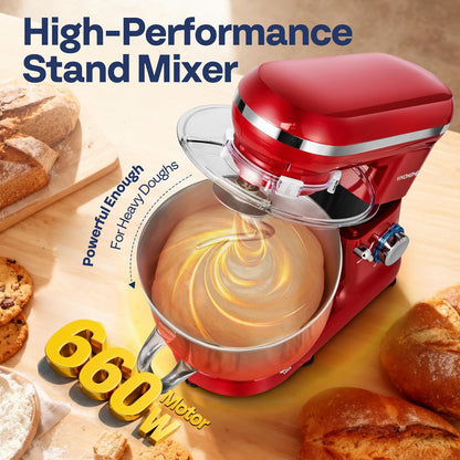 VIVOHOME Stand Mixer - 660W 10-Speed 6 Quart Tilt-Head Kitchen Electric Food Mixer, Red