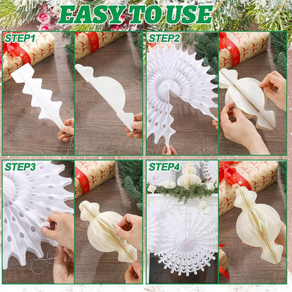 Snowflake and Honeycomb Christmas Decor Kit – 28 Pcs White Winter Wonderland