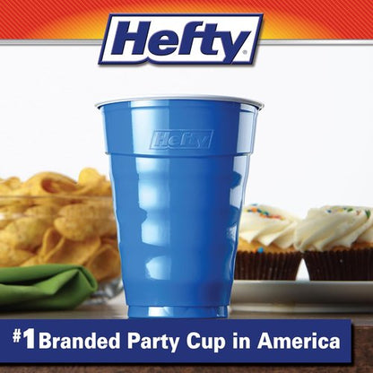 Hefty Party On Disposable Plastic Cups - Marine Blue, 18 Ounce, 120 Count for Easy Cleanup