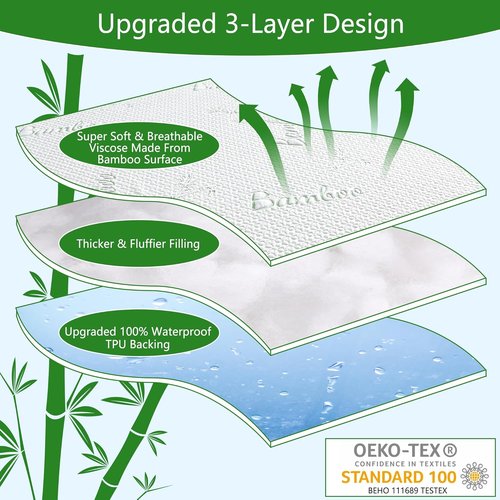 GOONIK Queen Mattress Protector - Waterproof Bamboo Viscose Pad Cover for 6-18 Inch Deep Mattresses