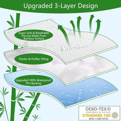 GOONIK Queen Mattress Protector - Waterproof Bamboo Viscose Pad Cover for 6-18 Inch Deep Mattresses