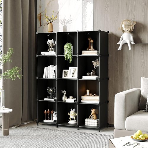 AWTATOS Cube Storage Organizer - Stackable 12-Cube Bookshelf for Closet & Home | Black