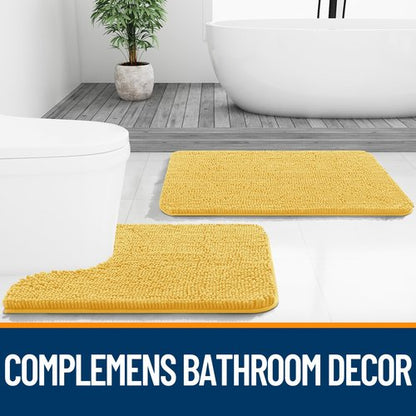 OLANLY Bathroom Rugs 47x20, Extra Soft Absorbent Chenille Bath Rugs, Rubber Backing Quick Dry, Machine Washable Bath Mats for Bathroom Floor, Tub and Shower, Home Decor Accessories, Yellow