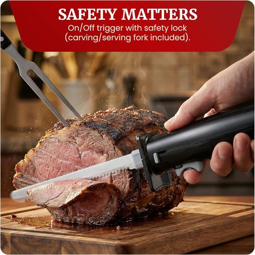 Elite Gourmet EK9810 Electric Knife - Professional Cordless Design with 4 Serrated Blades & Safety Lock