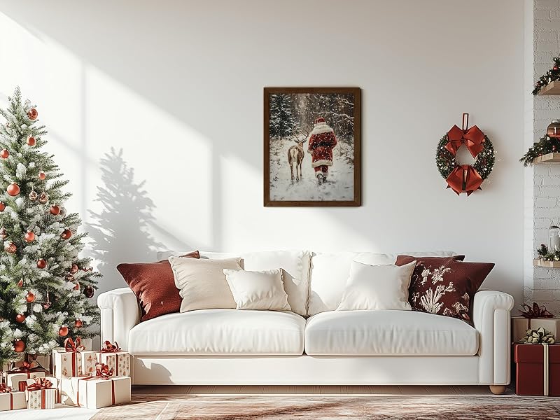 TwoDays Vintage Christmas Wall Art - Santa & Reindeer, 11x14 Unframed - Variation: Santa Claus Reindeer