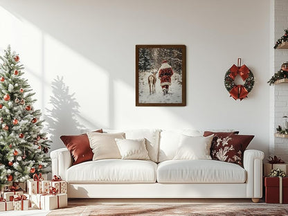 TwoDays Vintage Christmas Wall Art - Santa & Reindeer, 11x14 Unframed - Variation: Santa Claus Reindeer