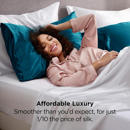 Bedsure Satin Pillowcases - Luxurious Silk-Like Queen Size Set of 2 | Teal, 20x30 Inches, Envelope Closure