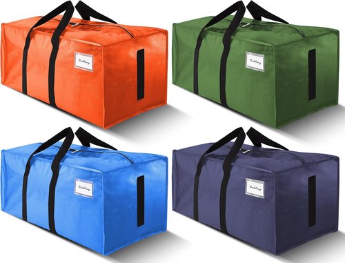 HOMESURE Large Water-Resistant Moving Bags - 4 Pack Heavy-Duty Storage Totes with Zippers & Handles | Space-Saving Design