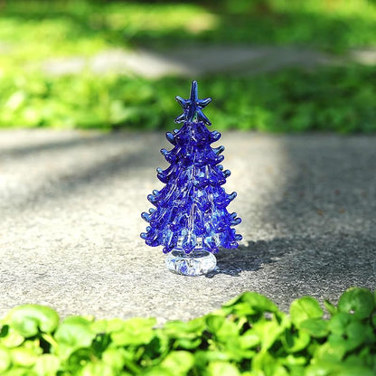 Blue Hand Blown Glass Christmas Tree Figurine - 1.38in Glass Ornament, Variation: Blue