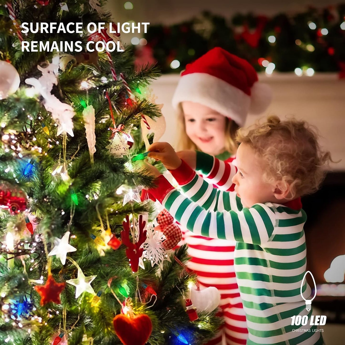 WATERGLIDE Christmas Lights - 33ft 100 LED Multicolor Faceted String Lights | Waterproof & 8 Modes