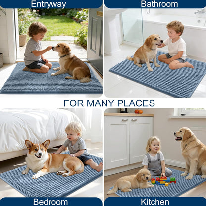 OLANLY Dog Door Mat - Ultra Absorbent Chenille Mud Doormat | Non-Slip & Washable 24x16, Airy Blue