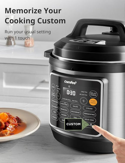COMFEE’ 8 Quart Pressure Cooker - 16 Cooking Functions, Non-Stick Ceramic Inner Pot | Versatile Slow Cooker & Yogurt Maker