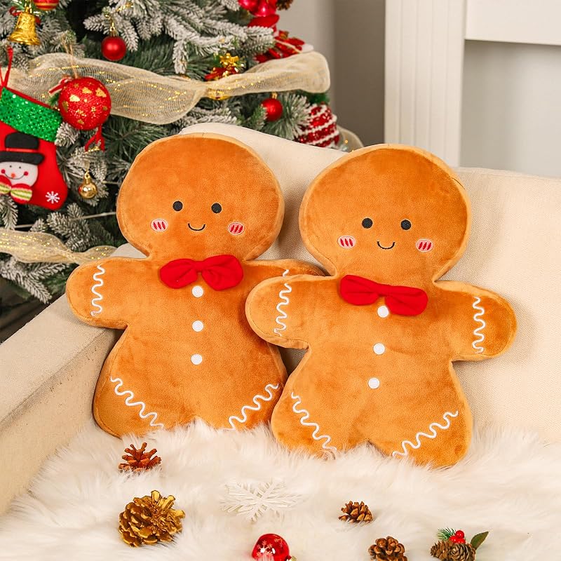 Christmas Gingerbread Throw Pillows Set of 2 – Soft Plush 15.7 in Decor for Sofa