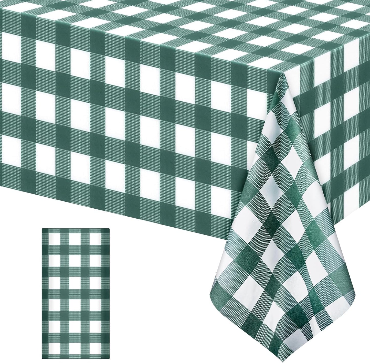 Skiennix Sage Green Striped Gingham Tablecloth - 54 x 108 Inch Disposable Waterproof Covers for Outdoor Events | Perfect for Picnics & Parties
