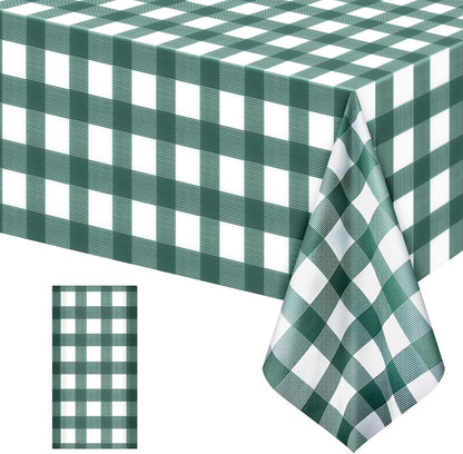 Skiennix Sage Green Striped Gingham Tablecloth - 54 x 108 Inch Disposable Waterproof Covers for Outdoor Events | Perfect for Picnics & Parties