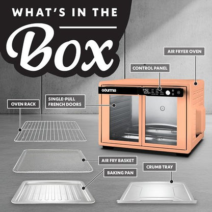 Gourmia French Door Air Fryer Oven - 37 Qt Convection Toaster Oven with 12 Cooking Presets | Digital Display, Peach