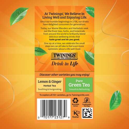 Twinings Honeybush, Mandarin, & Orange Herbal Tea Individually Wrapped Bags, 20 Count (Pack of 6), Naturally Caffeine-Free, Enjoy Hot or Iced, 120 Teabags