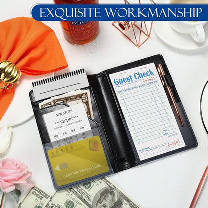 Containlol 6 Pcs Waitress Server Books Guest Book Pad Leather Money Organizer Wallet Organizer Waiter Cash Check Bill Receipt Holder with Pocket for Waitstaff Fit Apron(Classic Style)