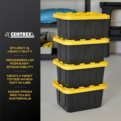 Heavy Duty Storage Bins by BLACK & YELLOW - 5-Gallon Stackable Plastic Bins with Lids | Weather-Resistant, 4-Pack