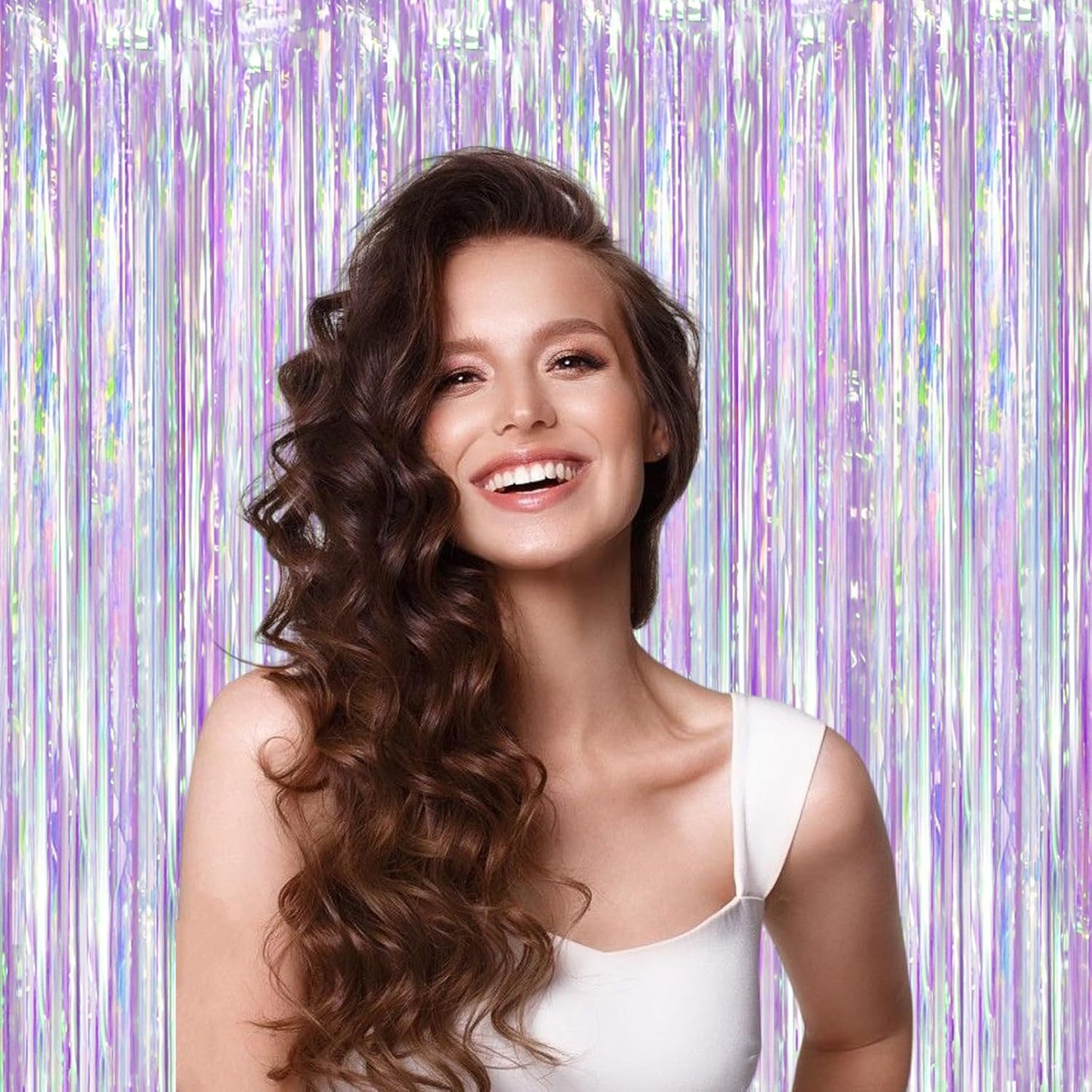 Voircoloria Iridescent Party Backdrop - 3 Pack Transparent Tinsel Foil Streamers | 3.3x8.2ft for Birthday & Weddings