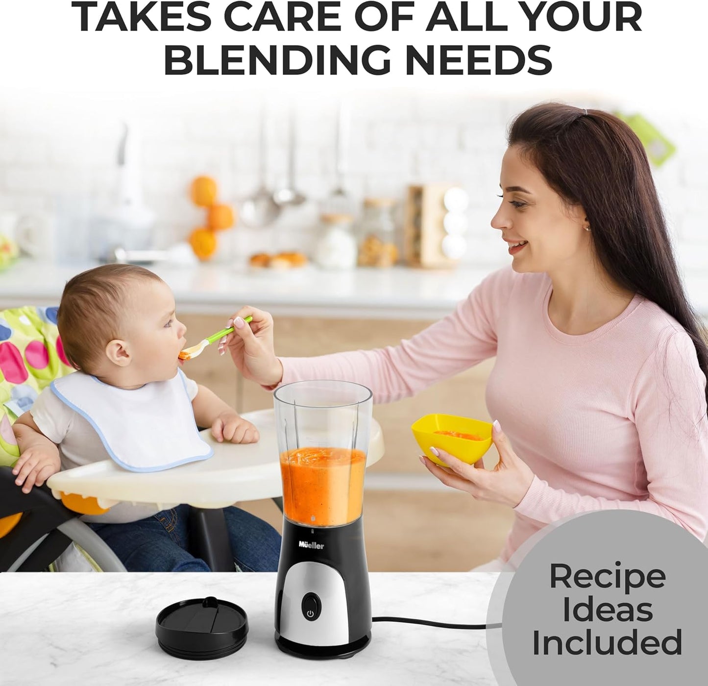 Mueller Smoothie Blender - Personal Blender for Shakes & Frozen Drinks | 15oz Travel Cup, Durable Stainless Steel Blades, Black