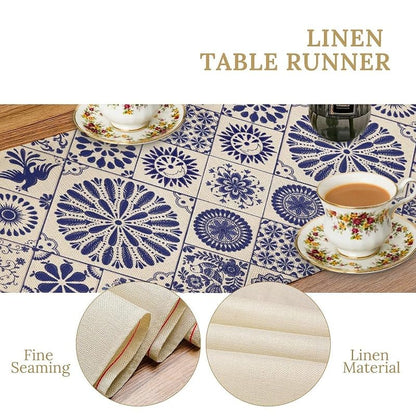Mexican Talavera Style Table Runner 13x70in Beiges Floral Birds Variation of THIS listing
