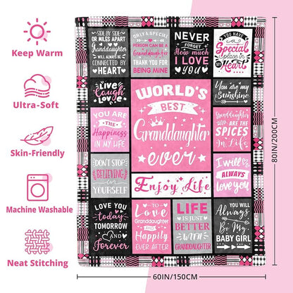 Granddaughter Blanket 60x80 Gift from Grandma, Pink Flannel Throw - Christmas Gift Idea, Variation: Granddaughter Gifts+60x80