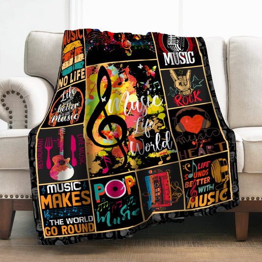 Levens Music Note Blanket Gifts for Women Boys Girls Decor for Bedroom Living Room Birthday Christmas Halloween Office, Warm Soft Cozy Smooth Lightweight Throw Blankets 50"x60"