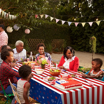 Skiennix 3Pcs Patriotic Tablecloths - Red, White & Blue Star Disposable Covers | 54x108 Inch for 4th of July Celebrations