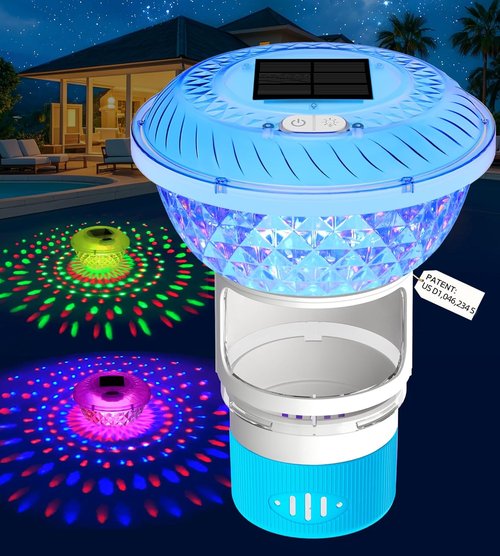 FineBud 2025 Solar Chlorine Floater - Colorful Light & Adjustable Flow for Pools & Hot Tubs