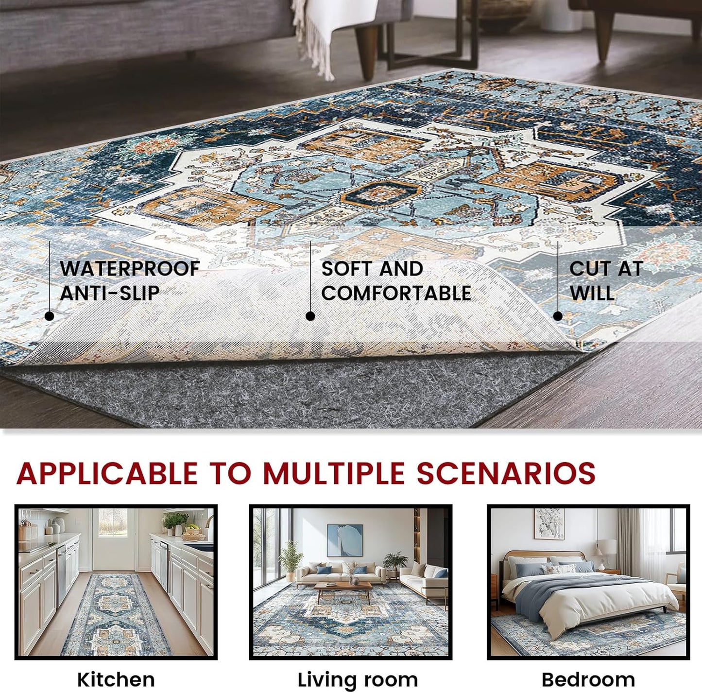 Skiennix Waterproof Rug Pad - Non-Slip Carpet Pad for All Floors | 8x10 ft Soft & Safe Design