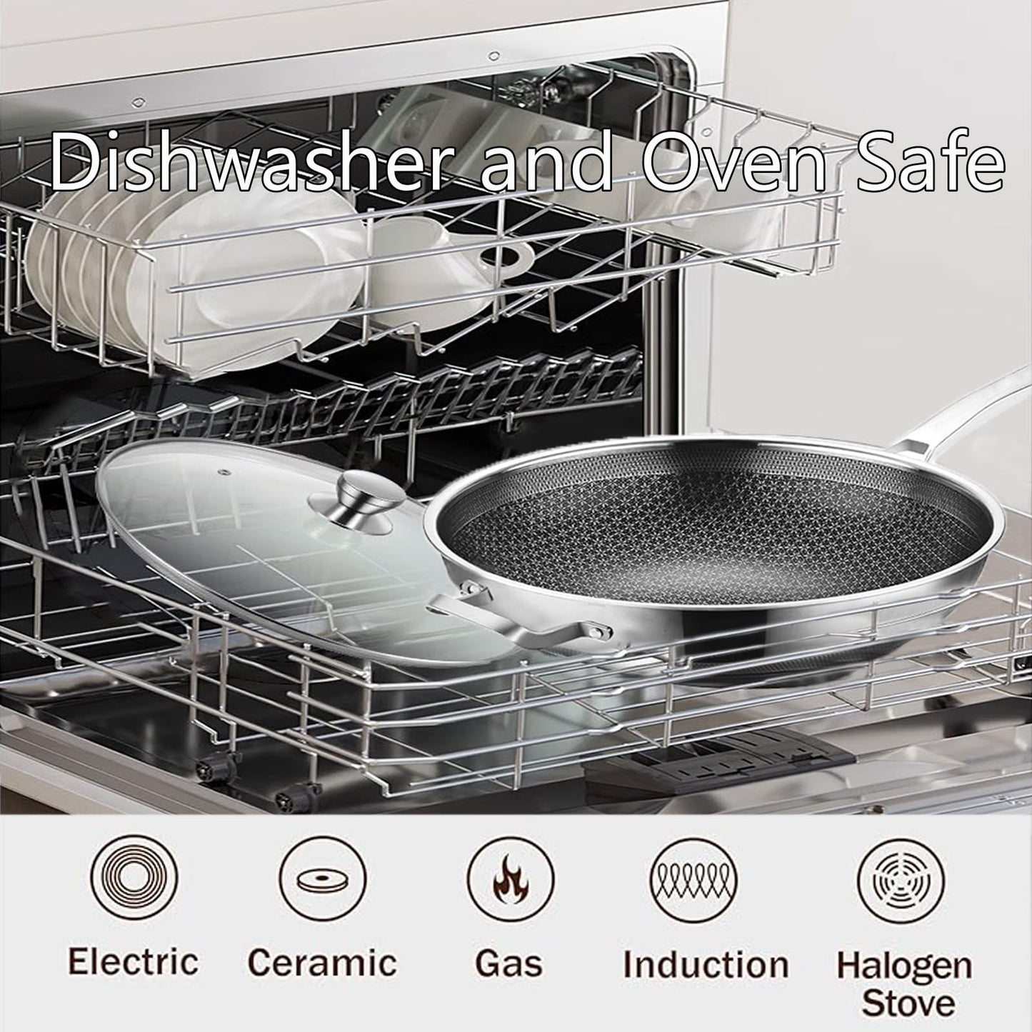 Toutrop Wok Pan,Hybrid Nonstick 12 Inch Wok with Lid,Induction Non Stick Stainless Steel Large Deep Woks&Stir-Fry Pans,Frying Pan,Stay-Cool Handle Skillets,PFOA Free,12 Inch Wok