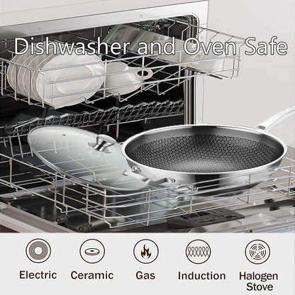 Toutrop Wok Pan,Hybrid Nonstick 14 Inch Wok with Lid,Induction Non Stick Stainless Steel Large Deep Woks&Stir-Fry Pans,Frying Pan,Stay-Cool Handle Skillets,PFOA Free,14 Inch Wok Pan