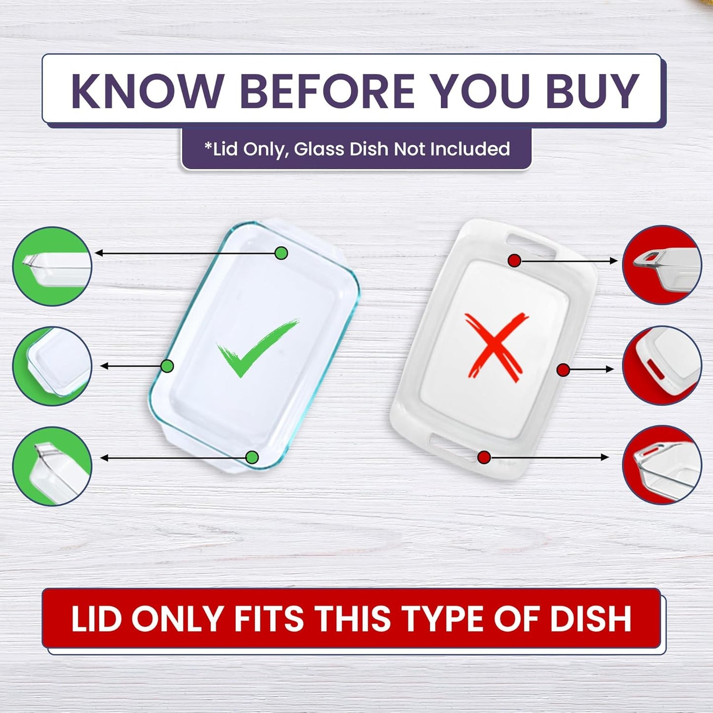 Pyrex Replacement Lid - Fits 9x13 Glass Casserole Baking Dish with Tab Handles | 3-Quart Model 233-PC (Purple)