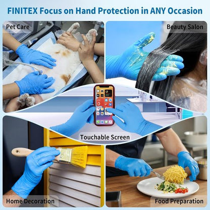 FINITEX Disposable Blue Nitrile Gloves - 6mil Heavy Duty, Latex-Free, 100PCS for Food Safety