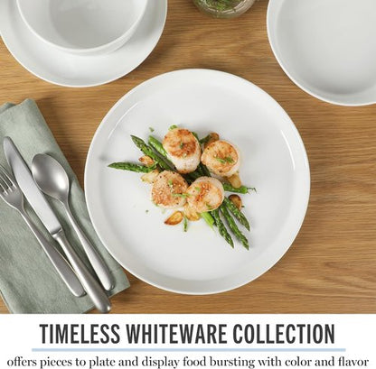 Martha Stewart Selma Dinnerware Set - Chip & Scratch Resistant, 16-Piece Service for 4 | Durable White Plates & Bowls