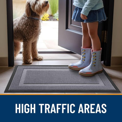 OLANLY Front Door Mat Indoor Outdoor Entrance, Waterproof All-Season, All-Weather Doormat, Sturdy Natural Rubber, Low Profile, Easy Clean Patio Porch Entryway Mat, 71x47, Classic Gray