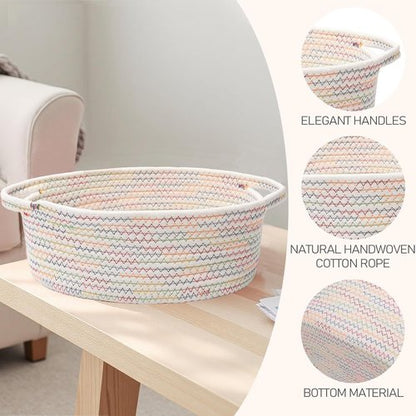JMvicyroam Woven Basket - Small Rope Storage Bin with Handles | Colorful Organizer for Shelves & Closets
