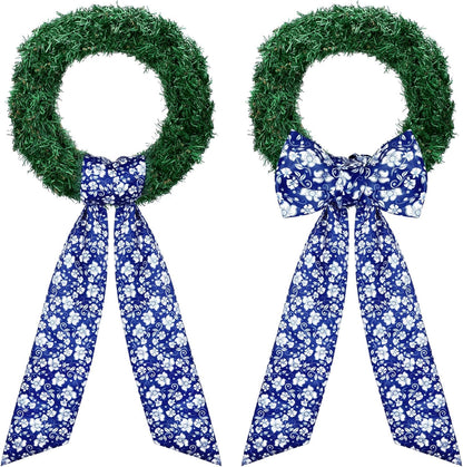 Skiennix Wreath Sash - Reversible Chinoiserie Decor for Monogram Garland | 2 Pcs Blue Style