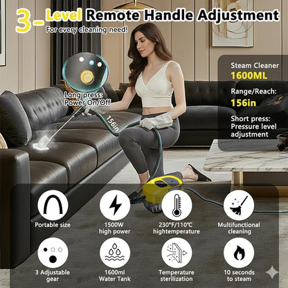 Skiennix Handheld Steam Cleaner - 3 Level Adjustable & 10s Heat-Up | 1.6 Qt Portable Steamer (Yellow)